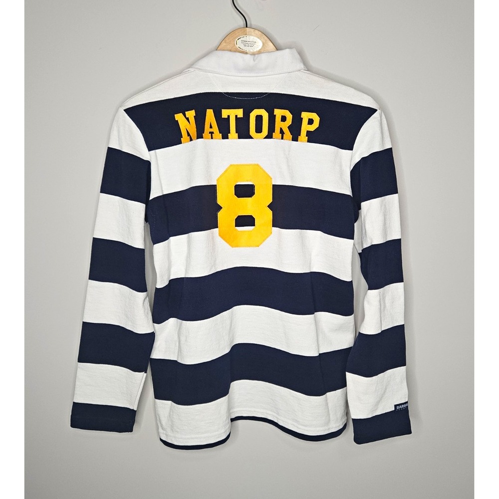 Barbarian Rugby Wear Polo Shirt L Natorp 8 Navy White Striped Preppy Americana